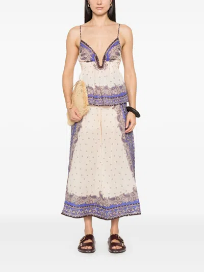 Zimmermann Maxine Paisley Crop Ramie Wide Leg Pants In Multi