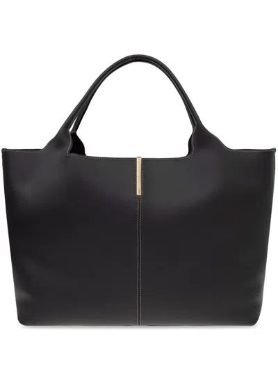 Tod's Black Tote Bag With Logo Plaque On The Front And Contrasting Stitching In Multi