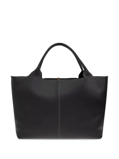 Tod's Black Tote Bag With Logo Plaque On The Front And Contrasting Stitching In Multi
