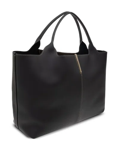 Tod's Black Tote Bag With Logo Plaque On The Front And Contrasting Stitching In Multi
