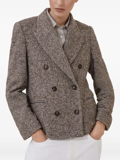 Brunello Cucinelli Virgin Wool And Silk Melange Diagonal Double-breasted Blazer In Gray