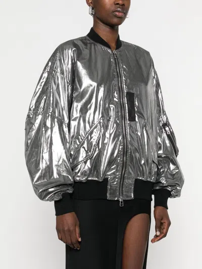 Junya Watanabe Metallic Effect Bomber Jacket In Silver