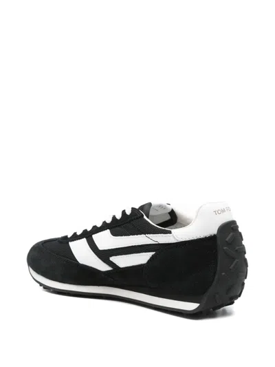Tom Ford Suede Sneakers With Contrast Panels And Flat Sole In Black