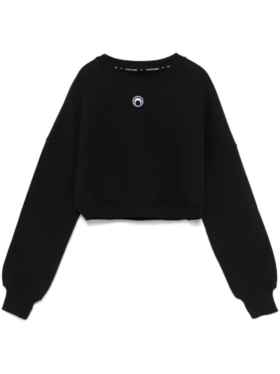 Marine Serre Cropped Black Long-sleeve Top With Minimalist Design In Black