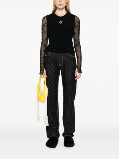 Marine Serre Moon Logo Ribbed Jersey Tank Top In Black