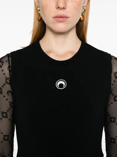 Marine Serre Moon Logo Ribbed Jersey Tank Top In Black