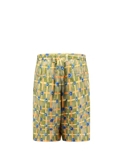 Marni Silk Saraband Shorts With Elastic Waistband In Green