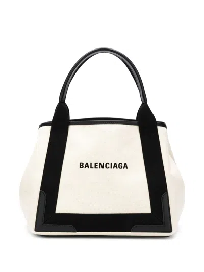 Balenciaga Woman Two-tone Canvas Small Cobas Navy Handbag
