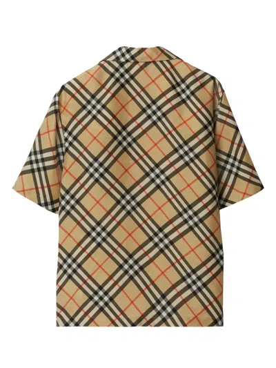 Burberry Nova Plaid Silk Cuban Collar Shirt In Neutral
