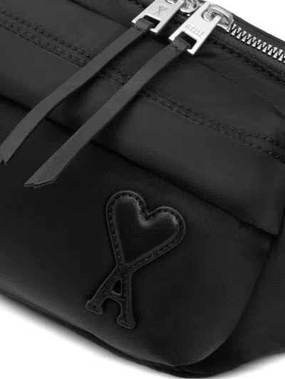 Ami Alexandre Mattiussi Shoulder Bag With Adjustable Strap And Front Pocket In Black