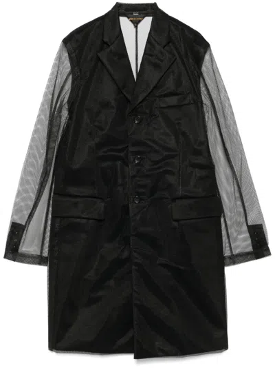 Comme Des Garçons Longline Sheer Sleeves Coat In Black