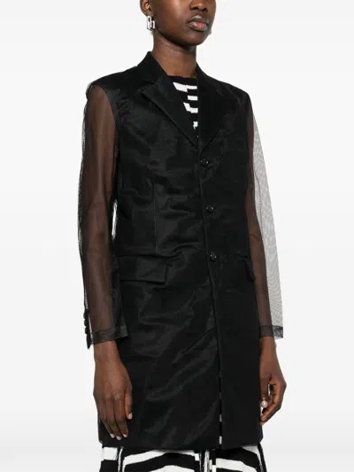 Comme Des Garçons Longline Sheer Sleeves Coat In Black