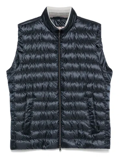 Herno Reversible Quilted Sleeveless Jacket With High Collar In Blue