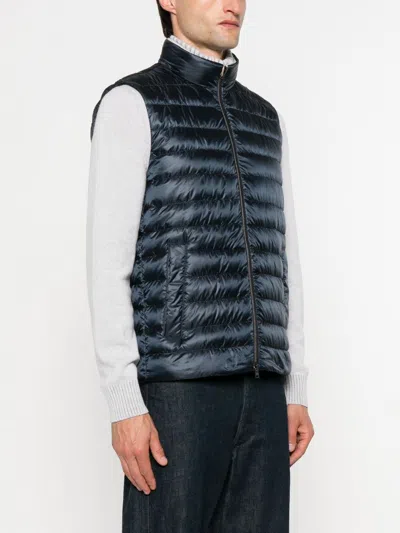 Herno Reversible Quilted Sleeveless Jacket With High Collar In Blue