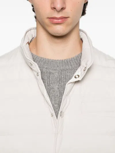 Brunello Cucinelli Men Water-resistant Microfiber Lightweight Down Vest In White