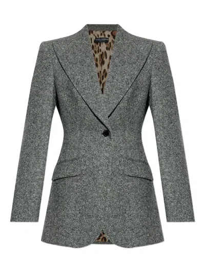 Dolce & Gabbana Tweed Jacket With Flap Pockets And Peak Lapels In Gray
