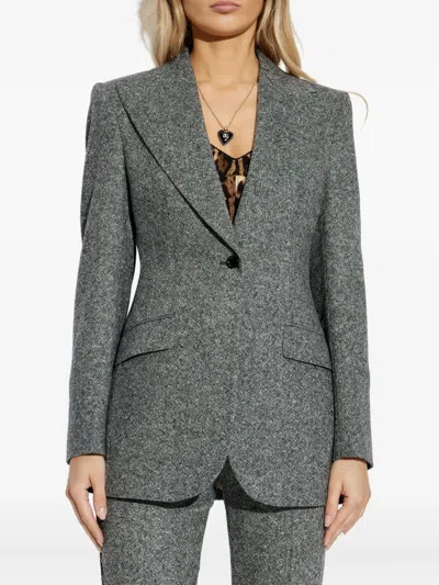 Dolce & Gabbana Tweed Jacket With Flap Pockets And Peak Lapels In Gray