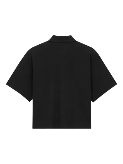 Saint Laurent Black Oversize Polo Shirt With Classic Collar And Tonal Logo Embroidery On The Front In Cotton Pique In Brown