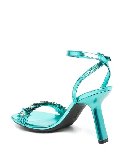 Loewe X Paula's Ibiza Calfskin Flower Heeled Sandals 90 In Blue
