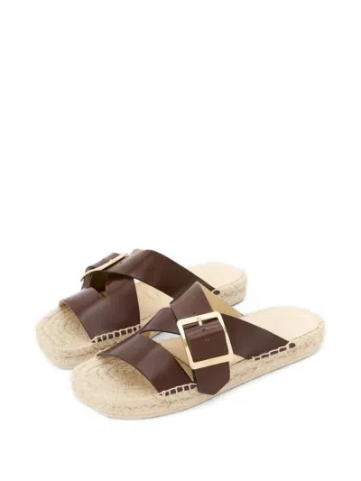 Loewe Petal Leather Crisscross Buckle Espadrille Sandals In Brown