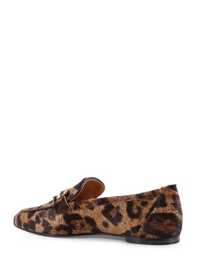 Tod's Brown Loafers With Logo Plaque On The Front And All-over Leopard Motif In Suede Woman In Brown