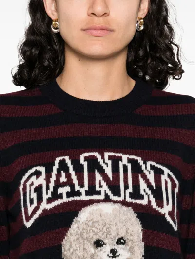 Ganni Graphic Wool Mix Poodle Stripe Crewneck Knitwear Multicolor