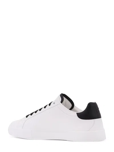 Dolce & Gabbana Portofino' White Low Top Sneakers With Perforated Logo In Leather In White