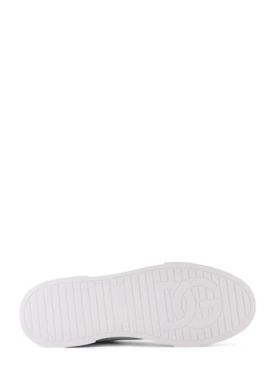 Dolce & Gabbana Portofino' White Low Top Sneakers With Perforated Logo In Leather In White