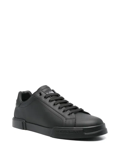 Dolce & Gabbana Leather Sneakers In Black