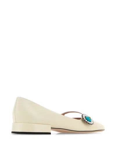 Valentino Embellished Square Toe Ballet Flats With Low Block Heel In Neutral