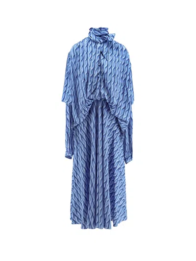 Balenciaga Patterned Draped Midi Dress In Blue