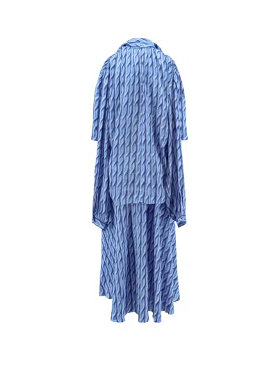 Balenciaga Patterned Draped Midi Dress In Blue