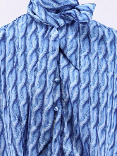 Balenciaga Patterned Draped Midi Dress In Blue