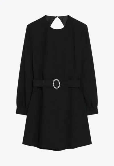 Saint Laurent Wool-cotton Belted A-line Mini Dress In Black