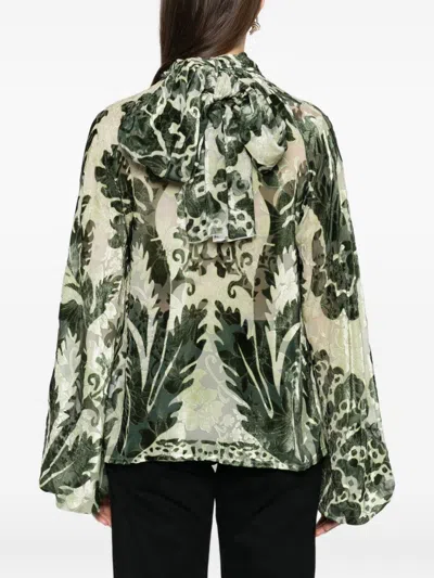 F.r.s . Printed Silk Blouse In Green