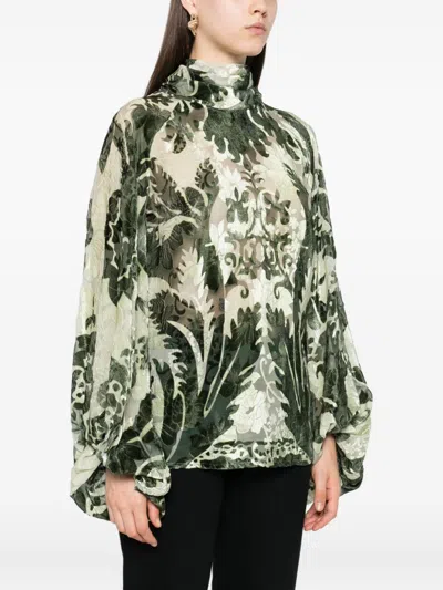 F.r.s . Printed Silk Blouse In Green