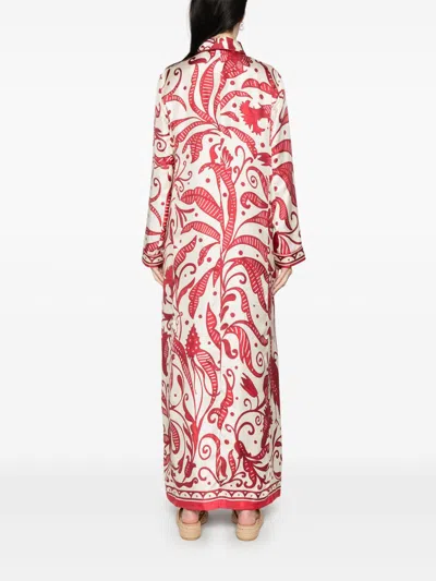 F.r.s . Printed Silk Long Shirtdress In Red