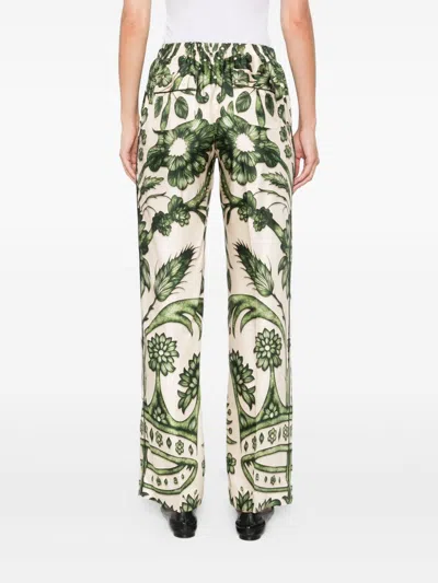 F.r.s . Printed Silk Trousers In Green