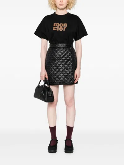 Moncler Quilted Black Skirt With Glossy Finish And Wrap Style