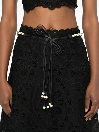 Zimmermann Flared Midi Skirt With Embroidered Openwork Design In Black