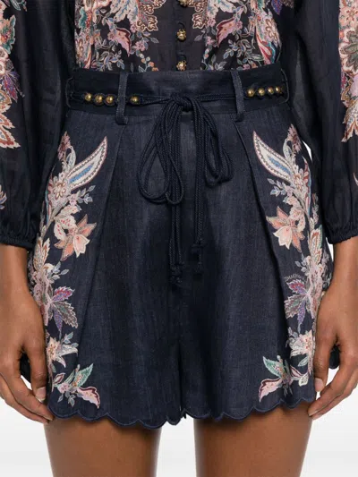 Zimmermann Rhiannon Tuck Shorts In Blue