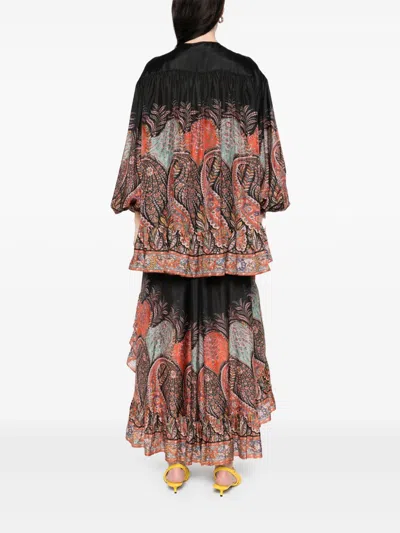 Zimmermann Rhiannon Ruffle Billow Silk Blouse In Black Paisley  In Black