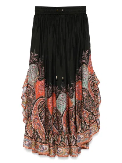 Zimmermann Rhiannon Printed Silk Skirt In Black