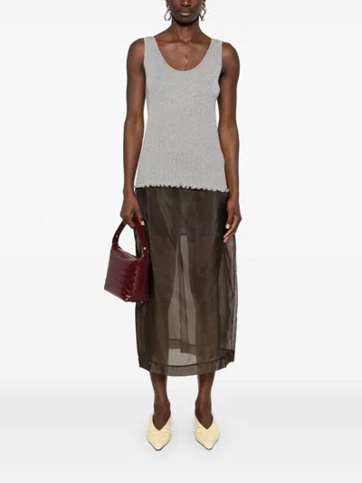 Fendi Women Ribbed Cotton Tank Top In Gray