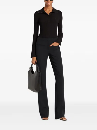 Courrèges Fitted Ribbed Long-sleeve Top With Unique Collar In Black