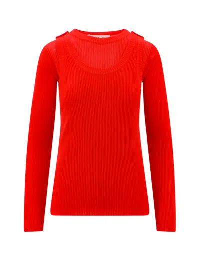 Marni Ribbed Viscose Top With Buttonholes In Red