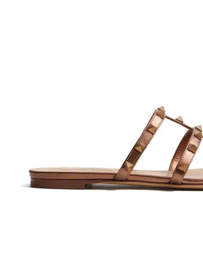 Valentino Rockstud Metallic City Flat Slide Sandals In Gold
