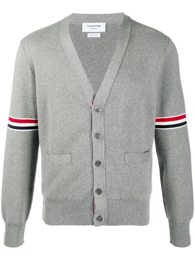 Thom Browne Men's Rwb Cotton Cardigan In Gray