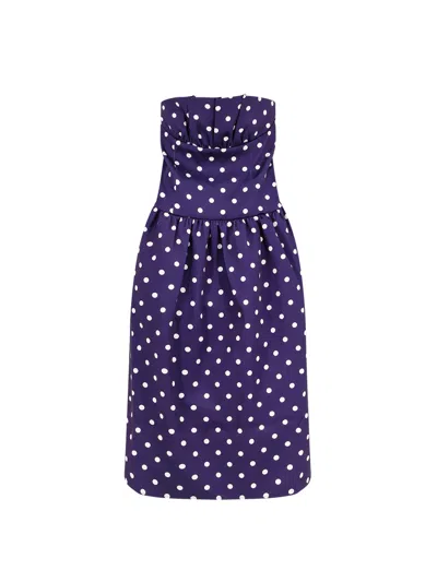 Self-portrait Polka Dot Satin Midi Dress In Navy In Blue