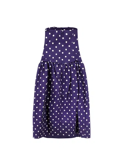Self-portrait Polka Dot Satin Midi Dress In Navy In Blue